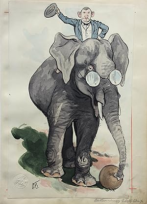 Aquarell, Karikatur, "Selbstbildnis", Elefant