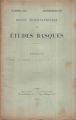 Imagen del vendedor de Revue Internationale des tudes Basques - 6 Anne - N 1 - Janvier/Mars 1912. - Guero (jarraipena). a la venta por PRISCA