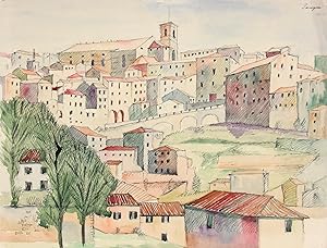 Stadtansicht von Perugia, Vedute, Umbrien, Italien, Aquarell