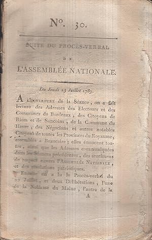 Image du vendeur pour Suite du Procs-Verbal de l'Assemble Nationale - N 30 - Du jeudi 23 Juillet 1789. mis en vente par PRISCA