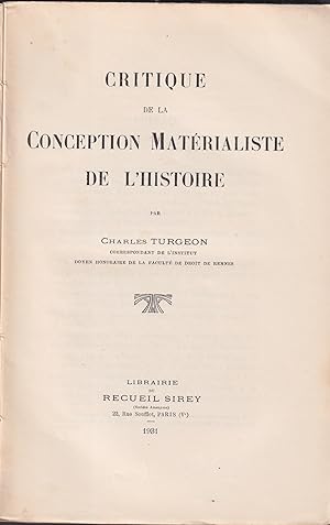 Seller image for Critique de la conception matrialiste de l'histoire, for sale by PRISCA