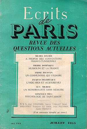 Image du vendeur pour Ecrits de Paris juillet 1955 mis en vente par PRISCA