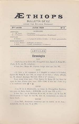 Bild des Verkufers fr Aethiops : bulletin ge'ez dirig par Sylvain Grbaut. juillet 1923 zum Verkauf von PRISCA