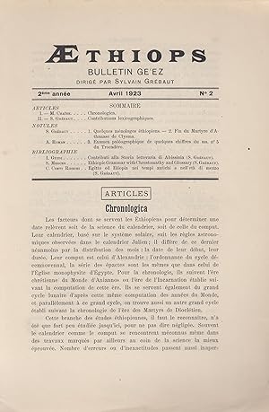 Bild des Verkufers fr Aethiops : bulletin ge'ez dirig par Sylvain Grbaut. avril 1923 zum Verkauf von PRISCA