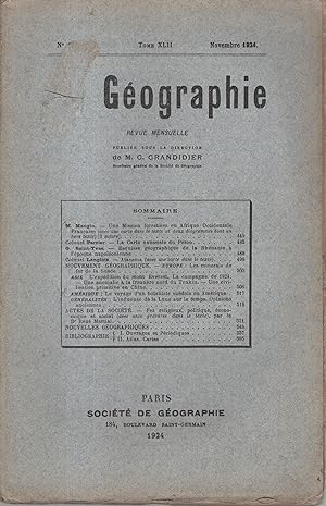 Imagen del vendedor de Gographie. - N 4 - Tome XLII - Novembre 1924 a la venta por PRISCA