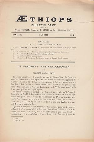 Bild des Verkufers fr Aethiops : bulletin ge'ez dirig par Sylvain Grbaut. avril 1930 zum Verkauf von PRISCA