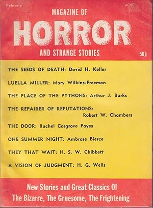Bild des Verkufers fr Magazine of Horror Vol. 1 No. 3; The Seeds of Death; Luella Miller; The Place of the Pythons; The Repairer of Reputations; The Door; One Summer Night; They That Wait; A Vision of Judgment zum Verkauf von Kenneth Mallory Bookseller ABAA