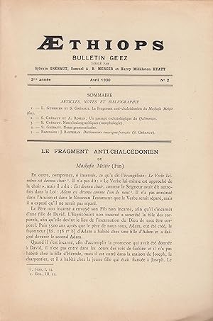 Bild des Verkufers fr Aethiops : bulletin ge'ez dirig par Sylvain Grbaut. avril 1930 zum Verkauf von PRISCA
