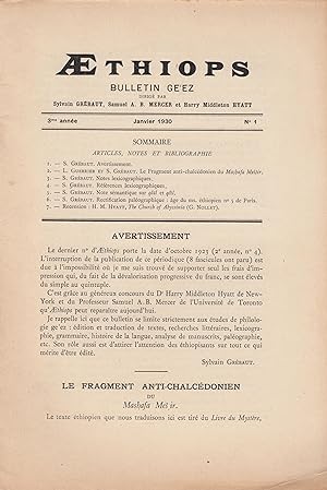 Bild des Verkufers fr thiops. Bulletin Ge'ez. Dirig par Sylvain Grbaut, janvier 1930 zum Verkauf von PRISCA
