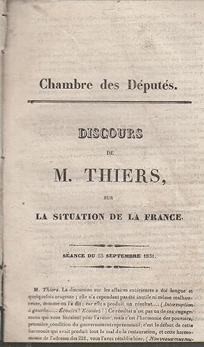 Immagine del venditore per Opinion de M. Thiers sur la situation de la France, sance du 23 septembre 1831 venduto da PRISCA