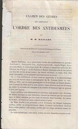 Bild des Verkufers fr Examen des genres qui composent l'Ordre des Antidesmes. zum Verkauf von PRISCA