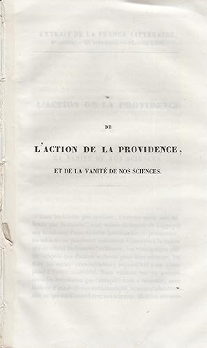 Bild des Verkufers fr De l'action de la Providence et de la vanit de nos Sciences. zum Verkauf von PRISCA