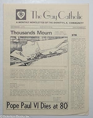 Imagen del vendedor de Gay Catholic: newsletter of Dignity/L.A.; vol. 9, #9, Sept. 1978: Pope Paul VI Dies at 80 a la venta por Bolerium Books Inc.