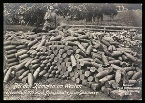 Seller image for Riesen-Ansichtskarte 1.WK, Westfront, erbeutete 12.000 Stck franzsische 12cm Artillerie Geschosse for sale by Bartko-Reher