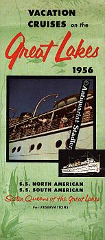 Vacation Cruises on the Great Lakes 1956. Sailing Schedule on S.S. South American & S.S. North Am...