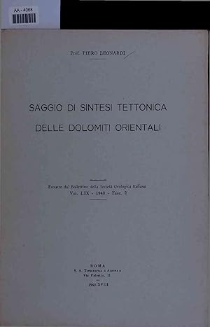 Bild des Verkufers fr Saggio di Sintesi Tettonica Delle Dolomiti Orientali. AA-4068. Estratto dal Bollettino della Societa Geologica Italiana Vol. LIX - 1940 - Fasc. 2 zum Verkauf von Antiquariat Bookfarm