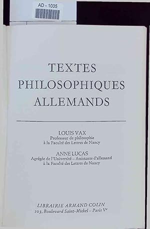 Imagen del vendedor de Textes philosophiques allemands. a la venta por Antiquariat Bookfarm