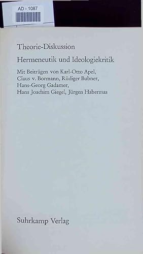 Bild des Verkufers fr Theorie-Diskussion. Hermeneutik und Ideologiekritik. zum Verkauf von Antiquariat Bookfarm