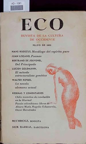 Bild des Verkufers fr Eco. Revista de la cultura de Occidente. Mayo de 1965. zum Verkauf von Antiquariat Bookfarm