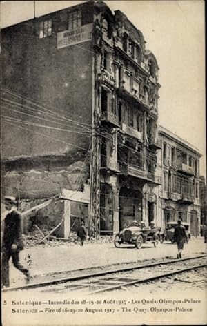 Immagine del venditore per Ansichtskarte / Postkarte Saloniki Thessaloniki Griechenland, Brand im Jahr 1917, The Quays, Olympos-Palast venduto da akpool GmbH