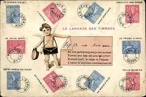 Ansichtskarte / Postkarte Briefmarkensprache, Engel