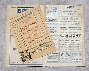 Seller image for Gaslight by Patrick Hamilton - Gaiety Theatre - This copy with loose insert handbill, announcing 'Daphne Du Maurier's Dramatization of her Novel, Rebecca' as the Dublin Gate Theatre's next production. (Theatre Programme) for sale by Joe Collins Rare Books