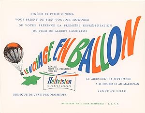 Bild des Verkufers fr Stowaway in the Sky [Le Voyage en ballon] (Original invitation to the premiere of the 1960 film) zum Verkauf von Royal Books, Inc., ABAA