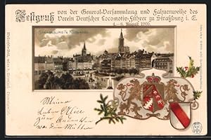 Carte postale Strassburg, Kleberplatz avec Stadtpanorama, armoiries