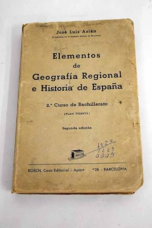 Imagen del vendedor de Elementos de Geografia regional e Historia de Espaa a la venta por Alcan Libros