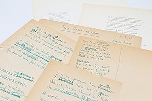 Ensemble complet du manuscrit et du tapuscrit de la chanson de Boris Vian intitulée "Pour bercer ...