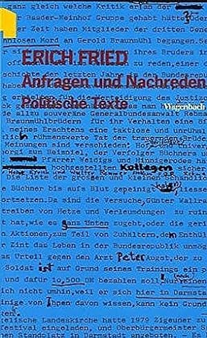 Seller image for Anfragen und Nachreden. Politische Texte. Hrsg. von Volker Kaukoreit. Wagenbachs Taschenbcherei 231. for sale by A43 Kulturgut