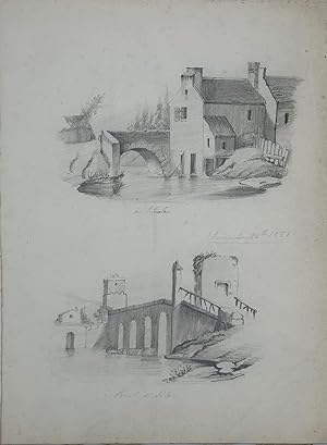 PICTURESQUE SCENES IN FRANCE AND SWITZERLAND, a series of 24 pencil sketches on 13 pages in a lar...