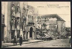 Ansichtskarte Lunéville, Rue Castara et Synagogue après l`incendie