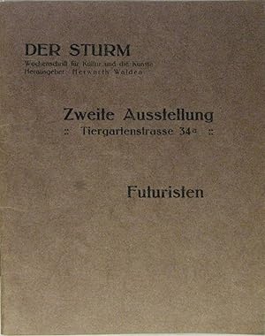 Bild des Verkufers fr 2 Kataloge: I: Die Futuristen. Umberto Boccioni, Carlo D. Carra, Luigi Russolo, Gino Severini. [Ausstellungskatalog]. Fnftes bis sechstes Tausend dieses Katalogs. Der Sturm, (Berlin). [1912]. 28 S., 1 Bl. Mit zahlr. fotogr. Abb. 8, Orig.-Broschur. - II: Zweite Ausstellung: Die Futuristen. Der Sturm, Berlin 1912. 40 S. + 2 Bll. (lose: Fortsetzung des Hauptkatalogs). Mit zahlr. Abb. 8, Orig.-Broschur. zum Verkauf von Rotes Antiquariat