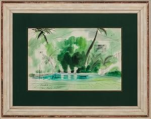 "Palm Beach Tropical Oasis" c1947 Watercolour by Franz Bueb