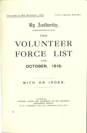 Bild des Verkufers fr The Volunteer Force List for October, 1918 zum Verkauf von Philip Gibbons Books