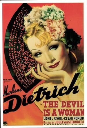 Seller image for Ansichtskarte / Postkarte Schauspielerin Marlene Dietrich, Portrait, Zigarette, The Devil is a Woman for sale by akpool GmbH