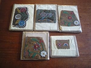 Five Samples of Antique Beadwork on Paper Sheets