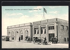 Postcard Necedah, WI, Post Office and Masonic Temple