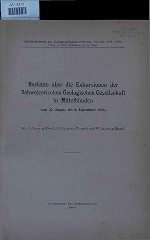 Seller image for Berichte ber die Exkursionen der Schweizerischen Geologischen Gesellschaft in Mittelbnden. for sale by Antiquariat Bookfarm