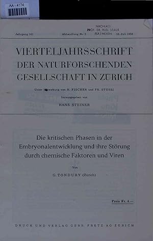 Image du vendeur pour Die kritischen Phasen in der Embryonalentwicklung und ihre Strung durch chemische Faktoren und Viren. mis en vente par Antiquariat Bookfarm