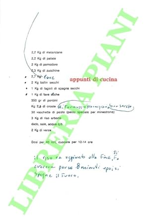 Bild des Verkufers fr Appunti di cucina. zum Verkauf von Libreria Piani