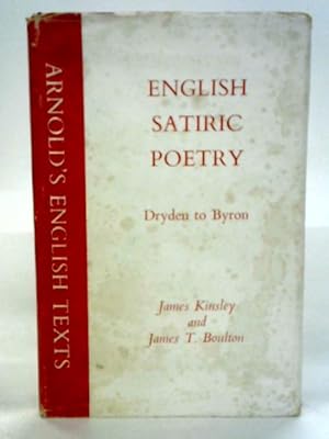 Image du vendeur pour English Satiric Poetry, Dryden to Byron mis en vente par World of Rare Books
