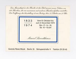 Exhibition postcard: Das Manuskript in der Flasche ist der Titel unserer neuen Edition von 120 Fl...