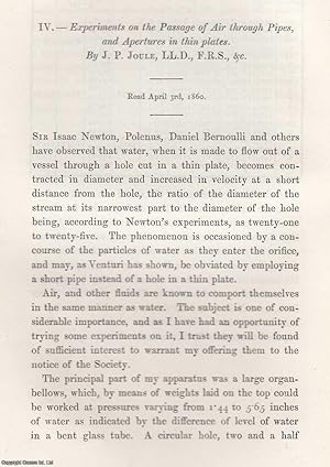 Immagine del venditore per Experiments on The Passage of Air through Pipes, and Apertures in Thin Plates. An original article from the Memoirs of the Literary and Philosophical Society of Manchester, 1862. venduto da Cosmo Books