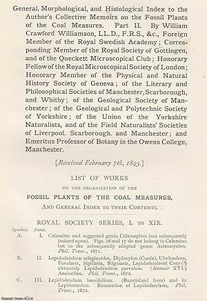 Image du vendeur pour Part 2. General, Morphological and Histological Index to The Author's Collective Memoirs on The Fossil Plants of The Coal Measures. An original article from the Memoirs of the Literary and Philosophical Society of Manchester, 1893. mis en vente par Cosmo Books