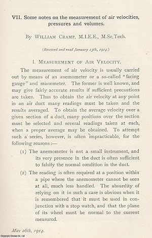 Seller image for The Measurement of Air Velocities, Pressures and Volumes. An original article from the Memoirs of the Literary and Philosophical Society of Manchester, 1915. for sale by Cosmo Books