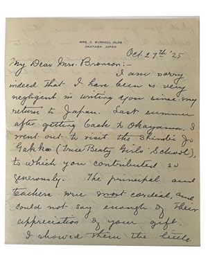 Handwritten letter addressed to Mrs. Nathan S. Bronson of New Haven from Olds, doing missionary w...