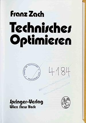 Bild des Verkufers fr Technisches Optimieren. zum Verkauf von books4less (Versandantiquariat Petra Gros GmbH & Co. KG)