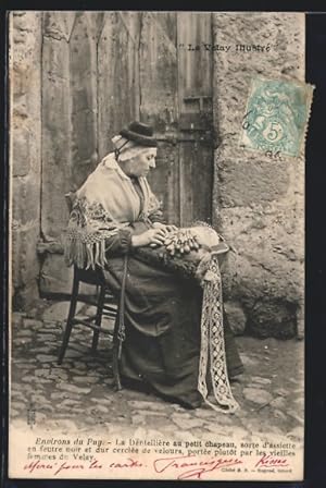 Carte postale Le Puy, La Dentellière au petit chapeau, klöppeln